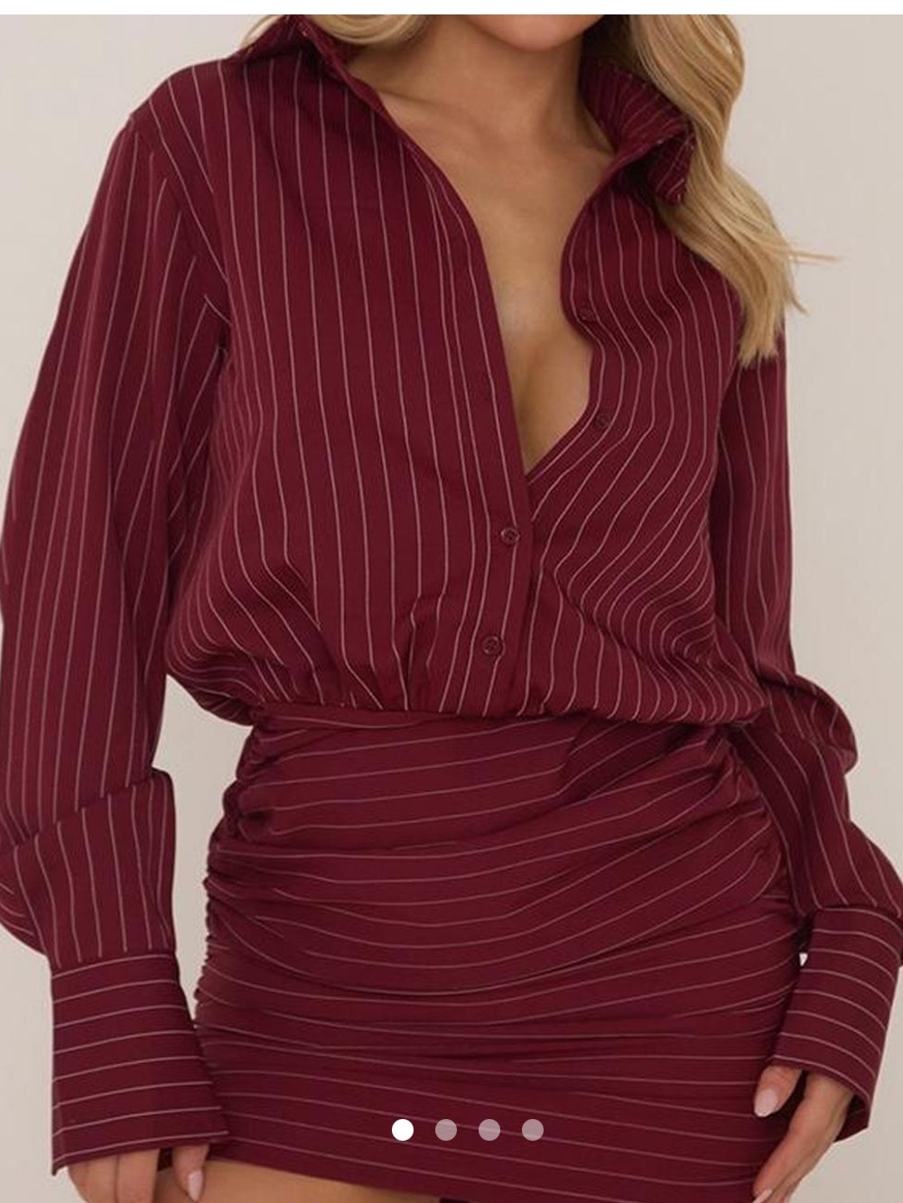 EGO Burgundy Pinstripe Mini Shirt Dress